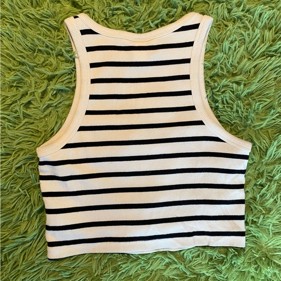 H&M Ribbed Black and Cream Striped Cropped Tank Top - Picture 3 of 9